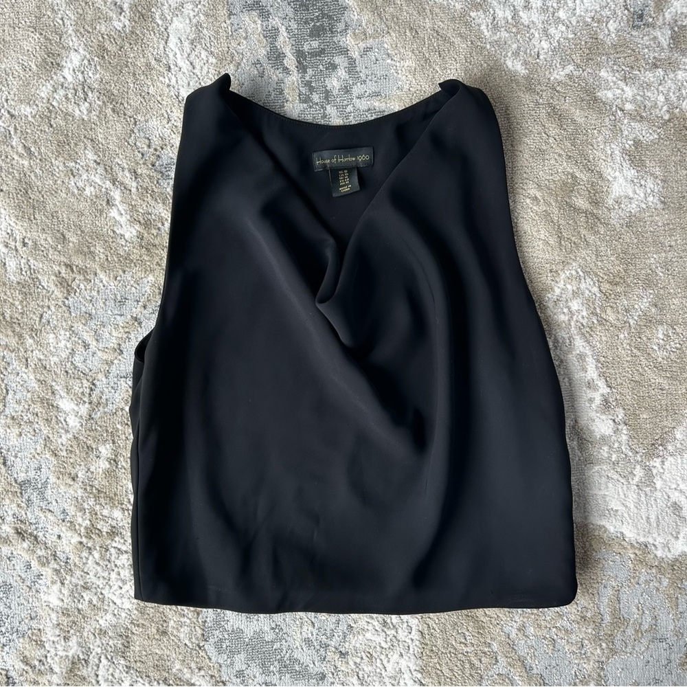 House of Harlow 1900 Black Sleeveless Top with Draped Neckline